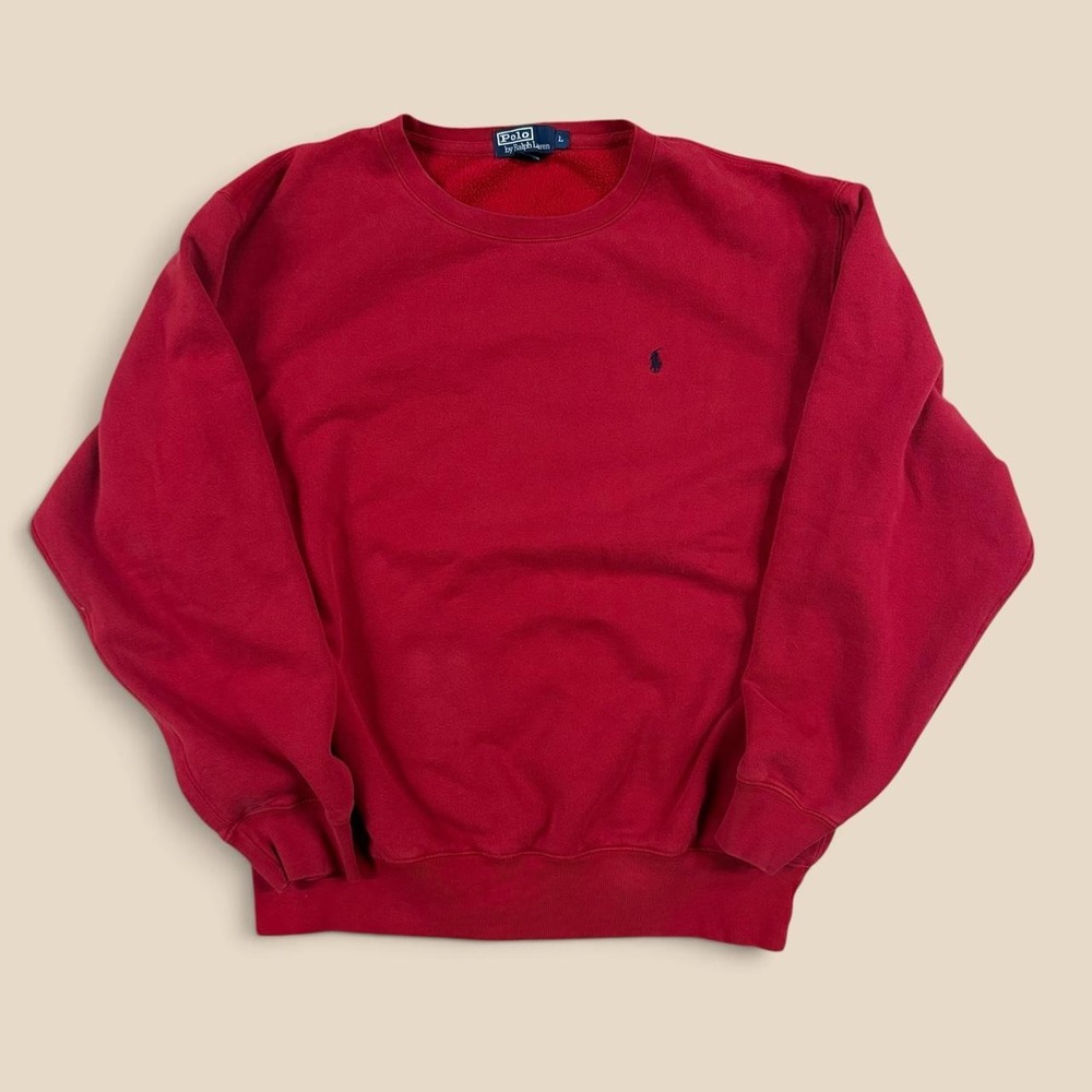 Vintage Polo Ralph Lauren Crewneck Sweatshirt Mens Large Red 90s Fleece Pullover